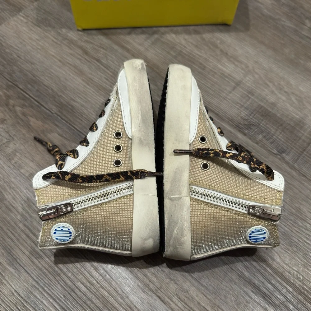 Golden Goose Francy Checkered Glitter Upper Leopard Print Laces High Top Sneaker